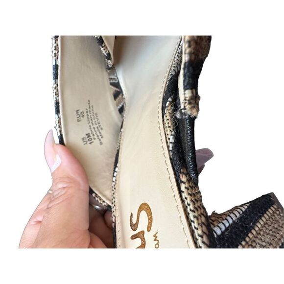 Sam Edelman Black and Tan Rattan Weave Slide Sandals - Picture 10 of 11